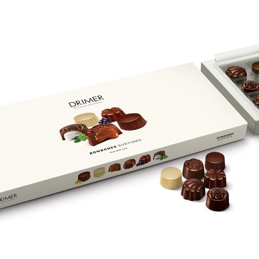 Caja alargada con 24 bombones de chocolate 